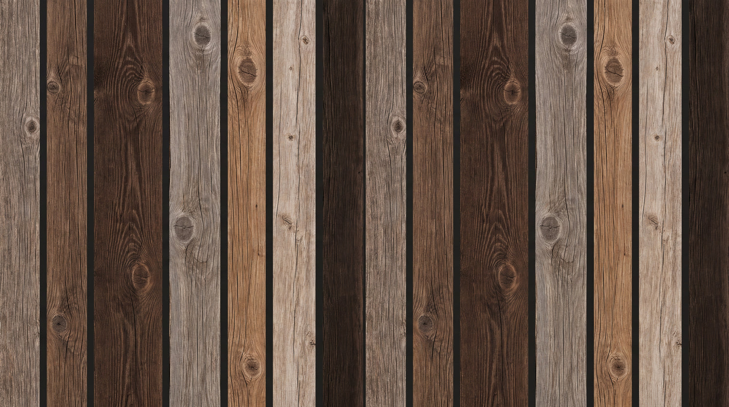 Cabinwood Stave Brown Wood Wallpaper - Wood Panel Peel and Stick Wood Effect Woodland Mural - Design
