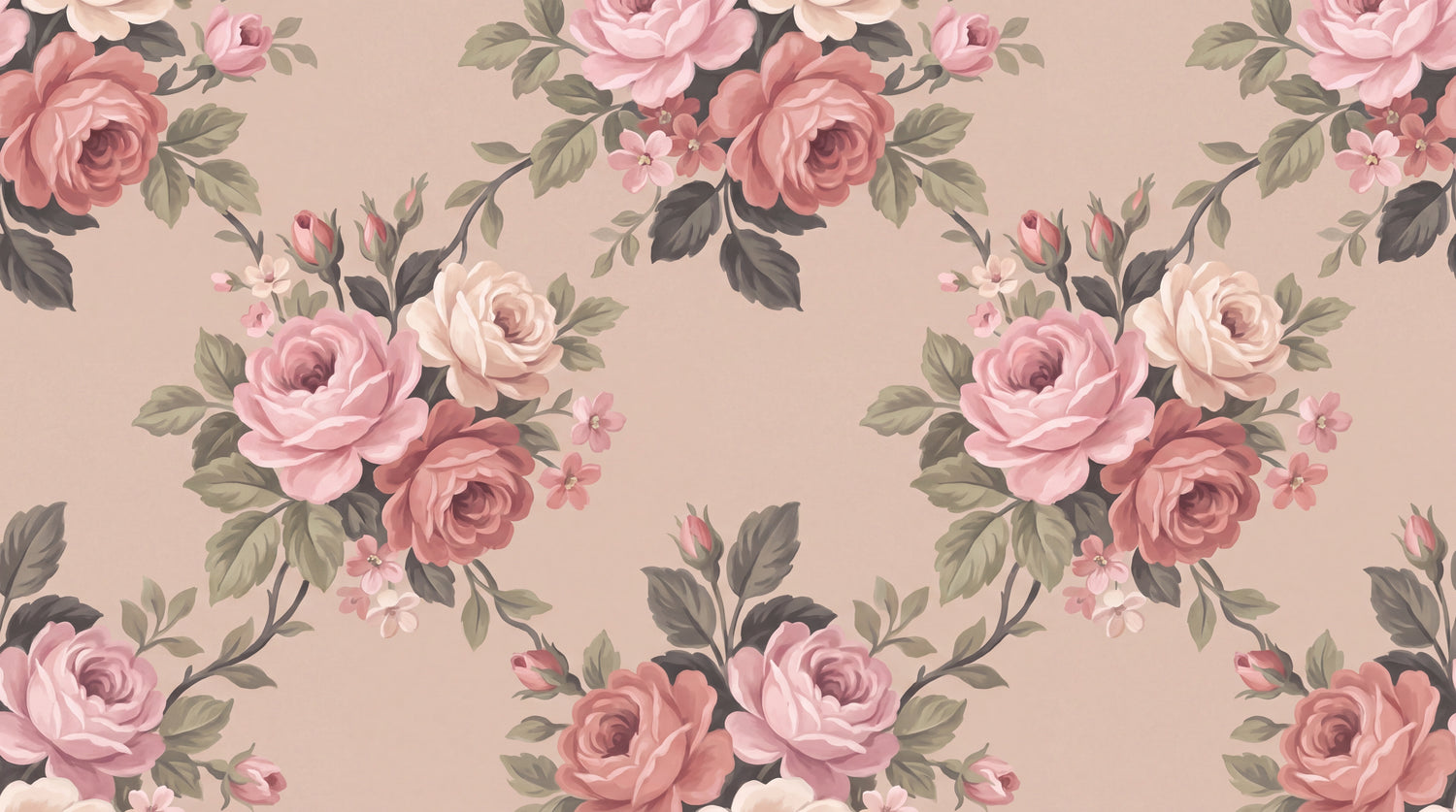 Cameo Thicket Pink Rose Wallpaper - Pink Floral Vintage Rose Flower Peel and Stick Wall Mural - Design