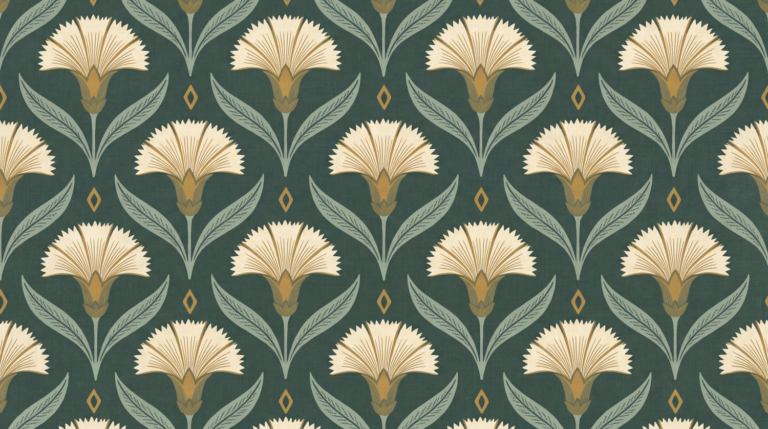 Carnation Fanfare Green Floral Wallpaper - Vintage Botanical Victorian Peel and Stick - Design