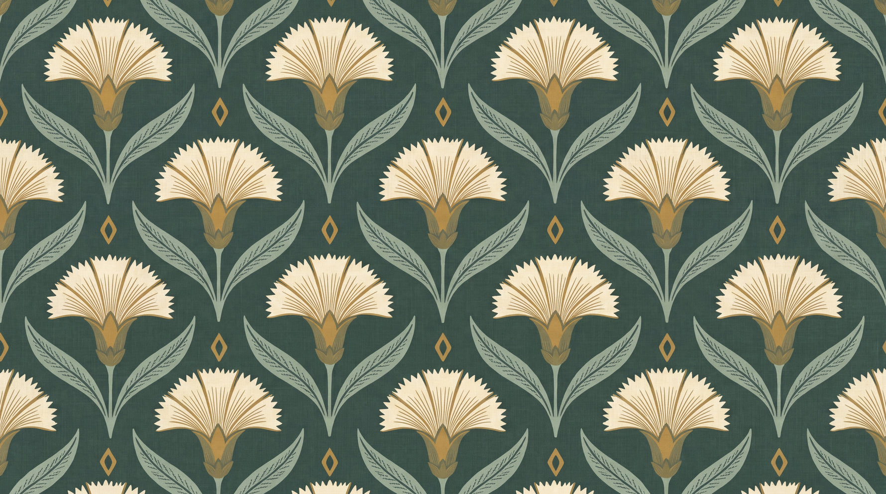 Carnation Fanfare Green Floral Wallpaper - Vintage Botanical Victorian Peel and Stick - Design