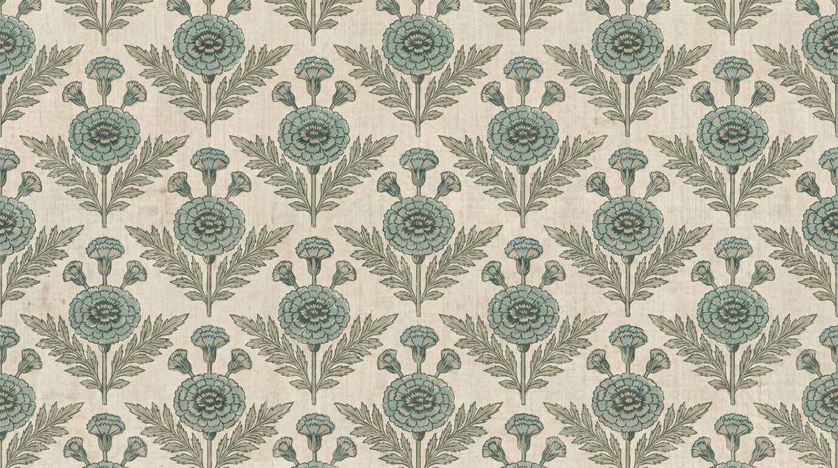 Carnation Hourglass - Beige Victorian Wallpaper Vintage Floral - Teal Damask Botanical Peel and Stick - Design