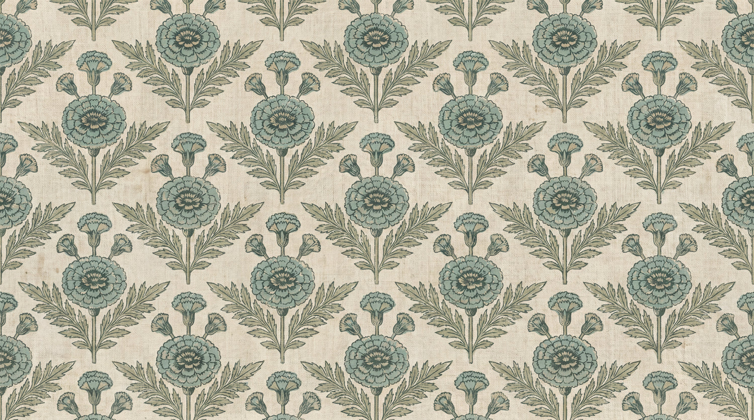 Carnation Hourglass - Beige Victorian Wallpaper Vintage Floral - Teal Damask Botanical Peel and Stick - Design