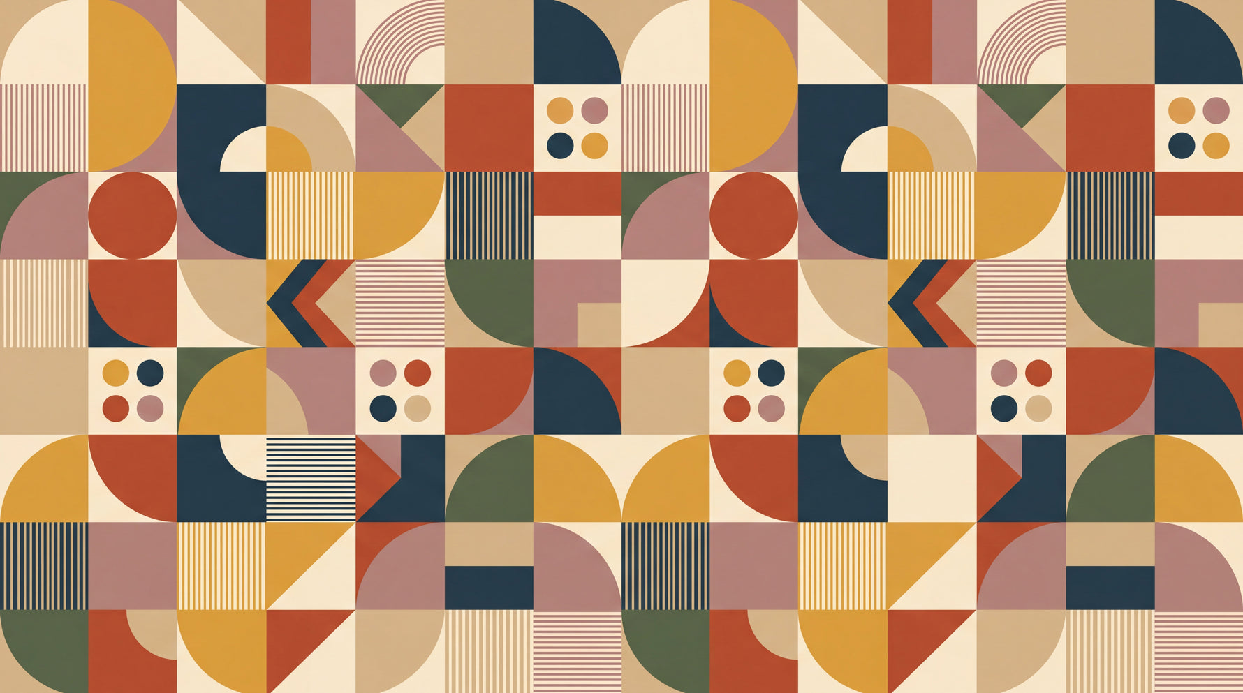 Carousel Almanac Beige Geometric Wallpaper - Abstract Minimalist Retro Peel and Stick Wall Mural - Design