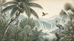 Cascade Reverie Green Tropical Wallpaper - Jungle Palm Tree Botanical Leaf Wall Mural - Design