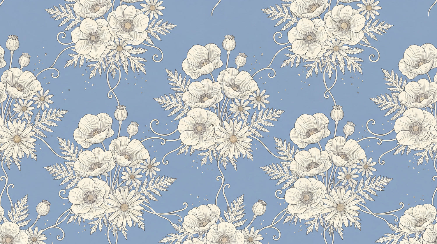 Chalkpetal Hours Blue Floral Wallpaper - Light Blue Daisy Vintage Country Peel and Stick - Design