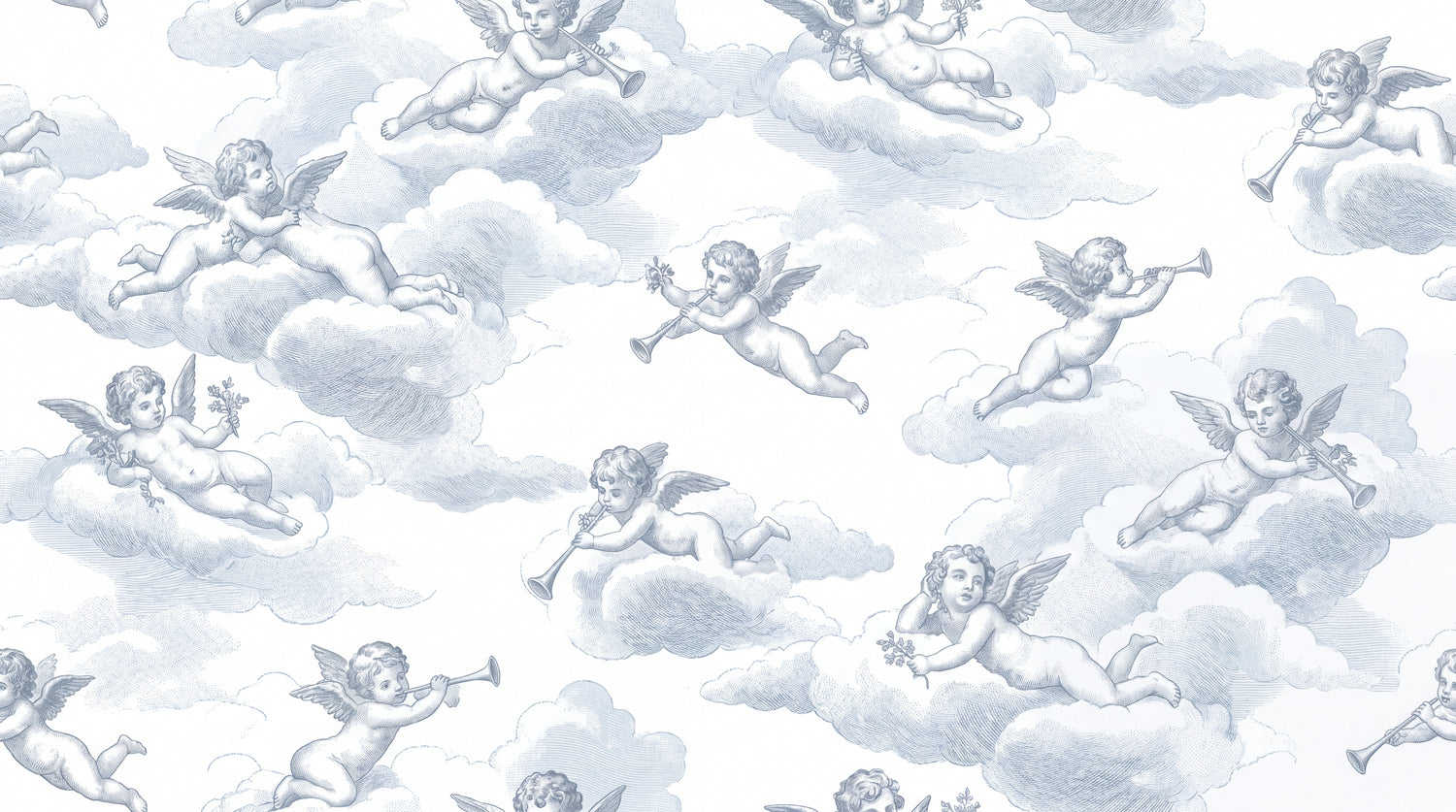 Cherub Chorus Blue Cloud Wallpaper - Vintage Sky Wallpaper Peel and Stick Victorian Damask Mural - Design