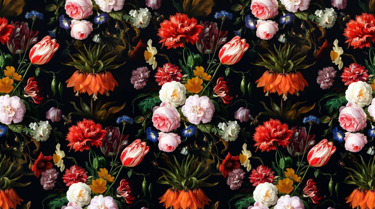 Chiaroscuro Flourish Dark Rose Wallpaper - Black Floral Red Rose Beautiful Flower Peel and Stick - Design