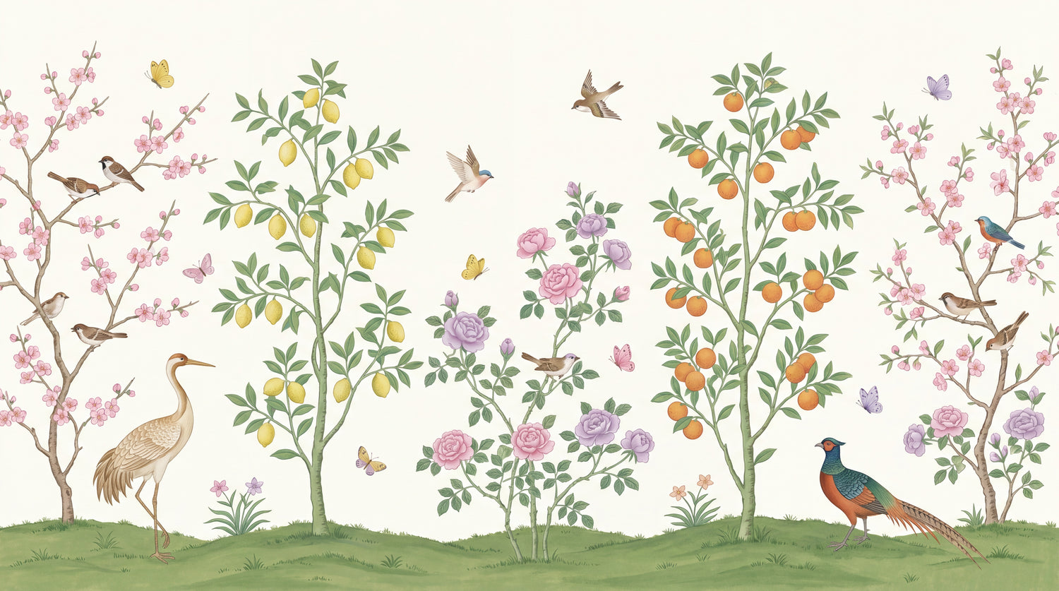 Citrus Thicket Green Chinoiserie Wallpaper - Botanical Greenery Japanese Leaf Wall Mural - Design
