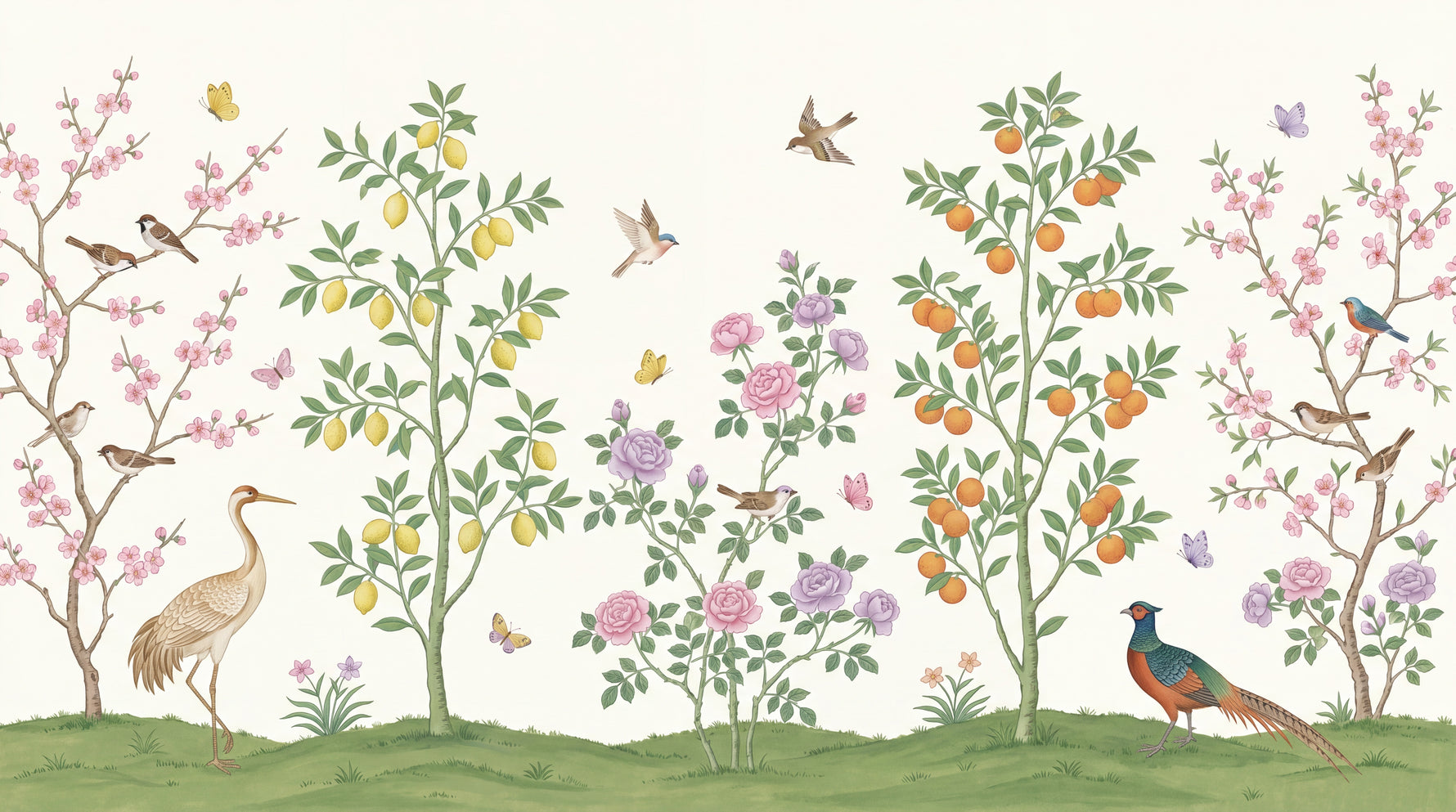 Citrus Thicket Green Chinoiserie Wallpaper - Botanical Greenery Japanese Leaf Wall Mural - Design