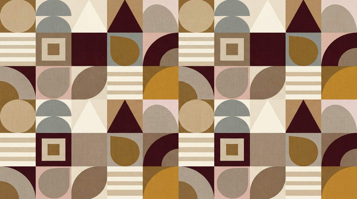 Clay Geometry Beige Abstract Wallpaper - Geometric Retro Minimalist Peel and Stick Wall Mural - Design