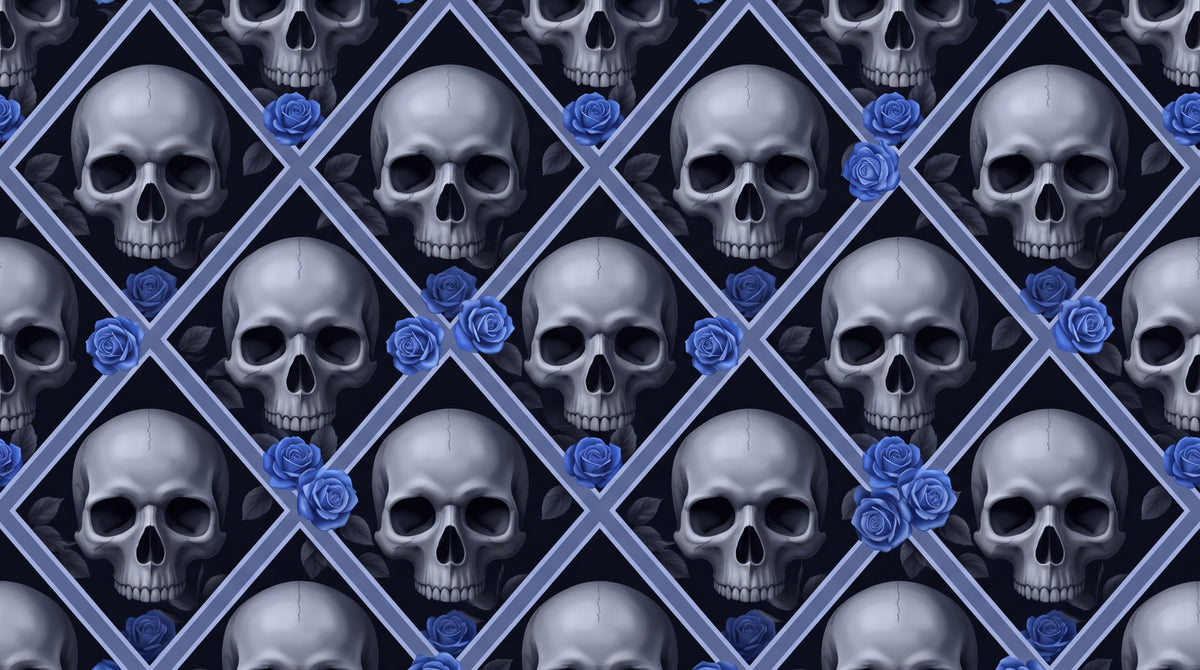 Cobalt Requiem Dark Gothic Wallpaper - Skull Peel and Stick Wall Mural Dark Blue Aesthetic Academia - Design