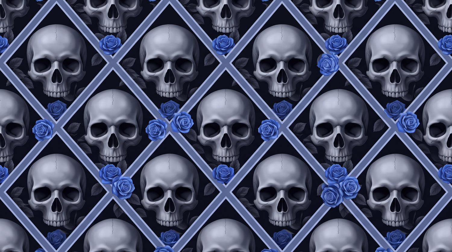 Cobalt Requiem Dark Gothic Wallpaper - Skull Peel and Stick Wall Mural Dark Blue Aesthetic Academia - Design