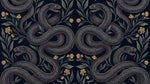 Coiled Fable Dark Gothic Wallpaper - Dark Academia Damask Botanical Leaf Peel and Stick Mural - Design