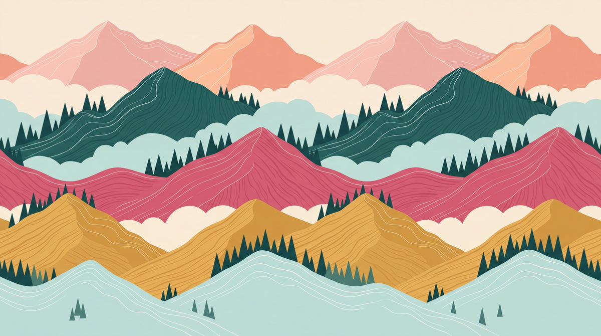 Coral Crestline Pink Mountain Wallpaper - Boho Landscape Scenery Wall Mural Peel and Stick - Design