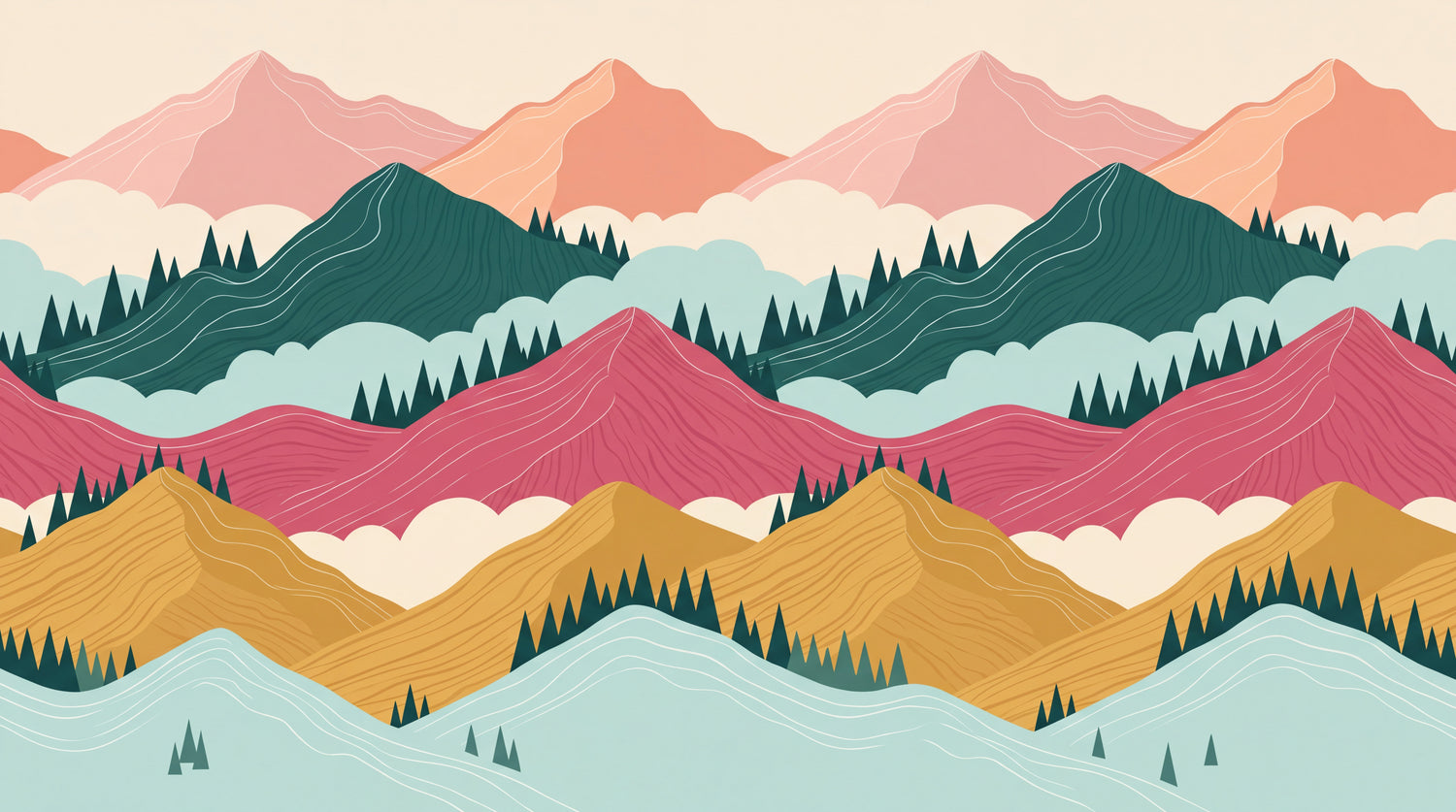 Coral Crestline Pink Mountain Wallpaper - Boho Landscape Scenery Wall Mural Peel and Stick - Design