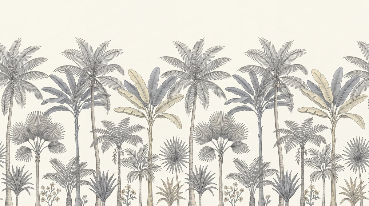 Coral Mirage Beige Tropical Wallpaper - Palm Tree Jungle Botanical Greenery Leaf Wall Mural - Design
