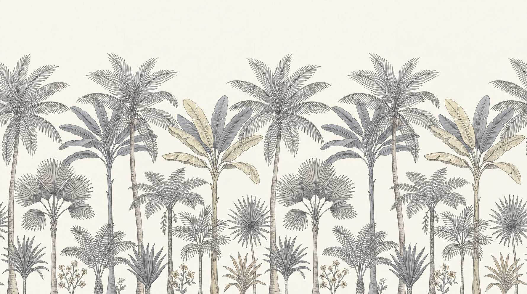 Coral Mirage Beige Tropical Wallpaper - Palm Tree Jungle Botanical Greenery Leaf Wall Mural - Design