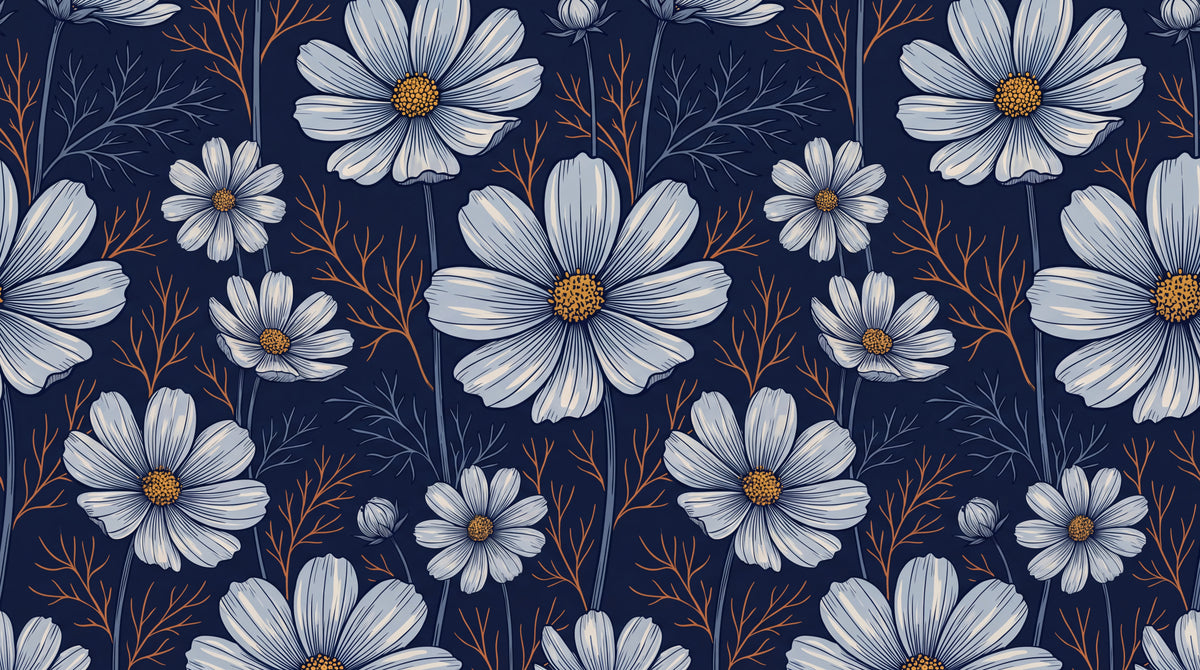 Cosmos Hush Blue Floral Wallpaper - Navy Blue Flower Vintage Peel and Stick Wall Mural - Design