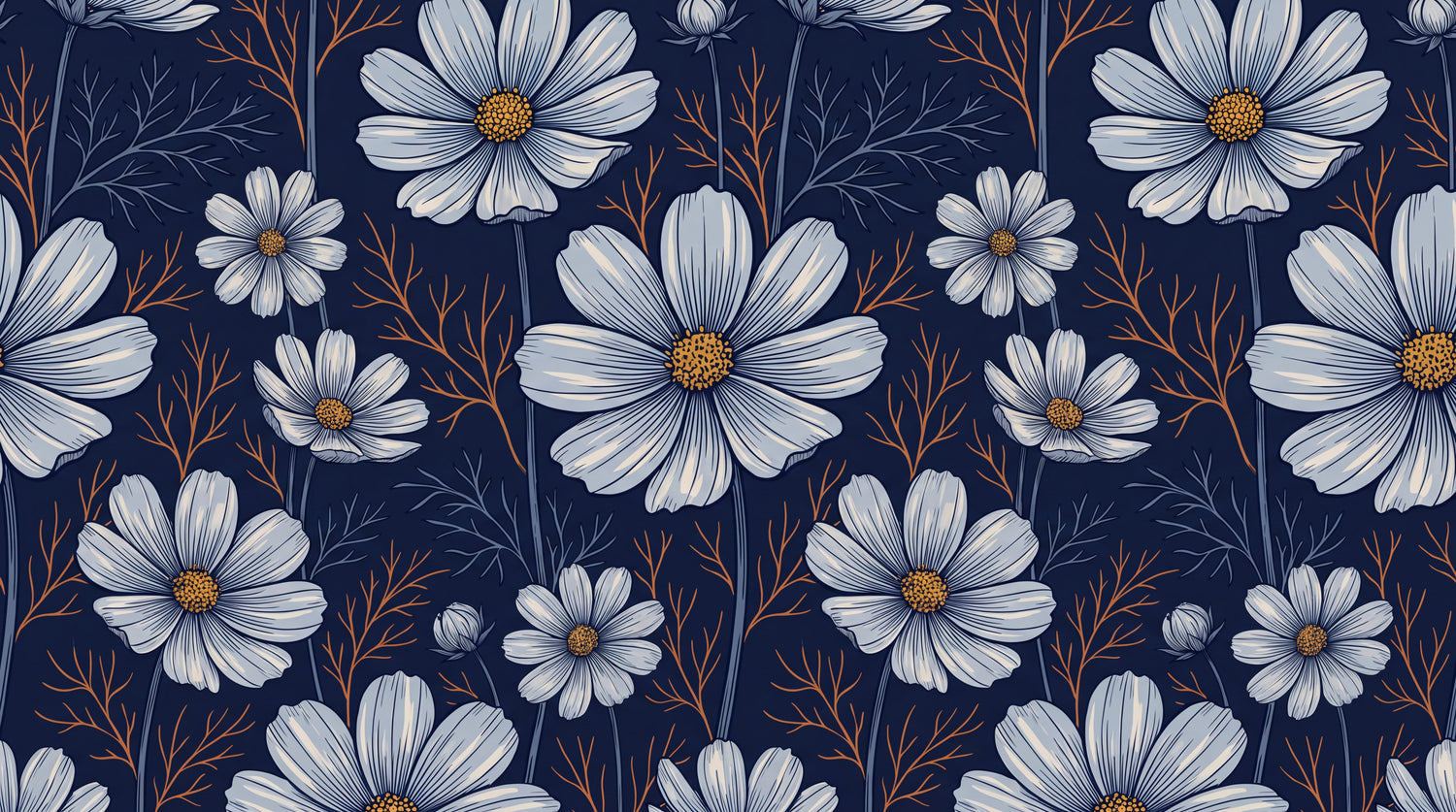 Cosmos Hush Blue Floral Wallpaper - Navy Blue Flower Vintage Peel and Stick Wall Mural - Design