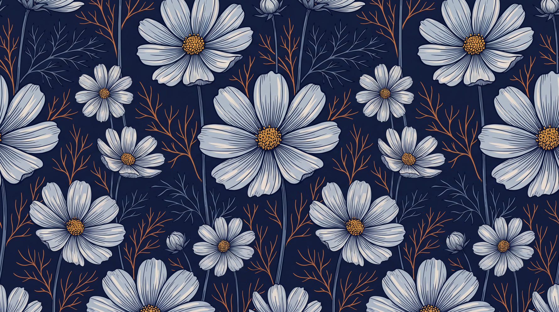 Cosmos Hush Blue Floral Wallpaper - Navy Blue Flower Vintage Peel and Stick Wall Mural - Design