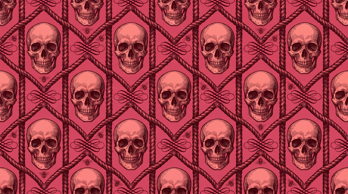 Crimson Bonefield Red Gothic Wallpaper - Skull Dark Academia Peel and Stick Wall Mural - Design
