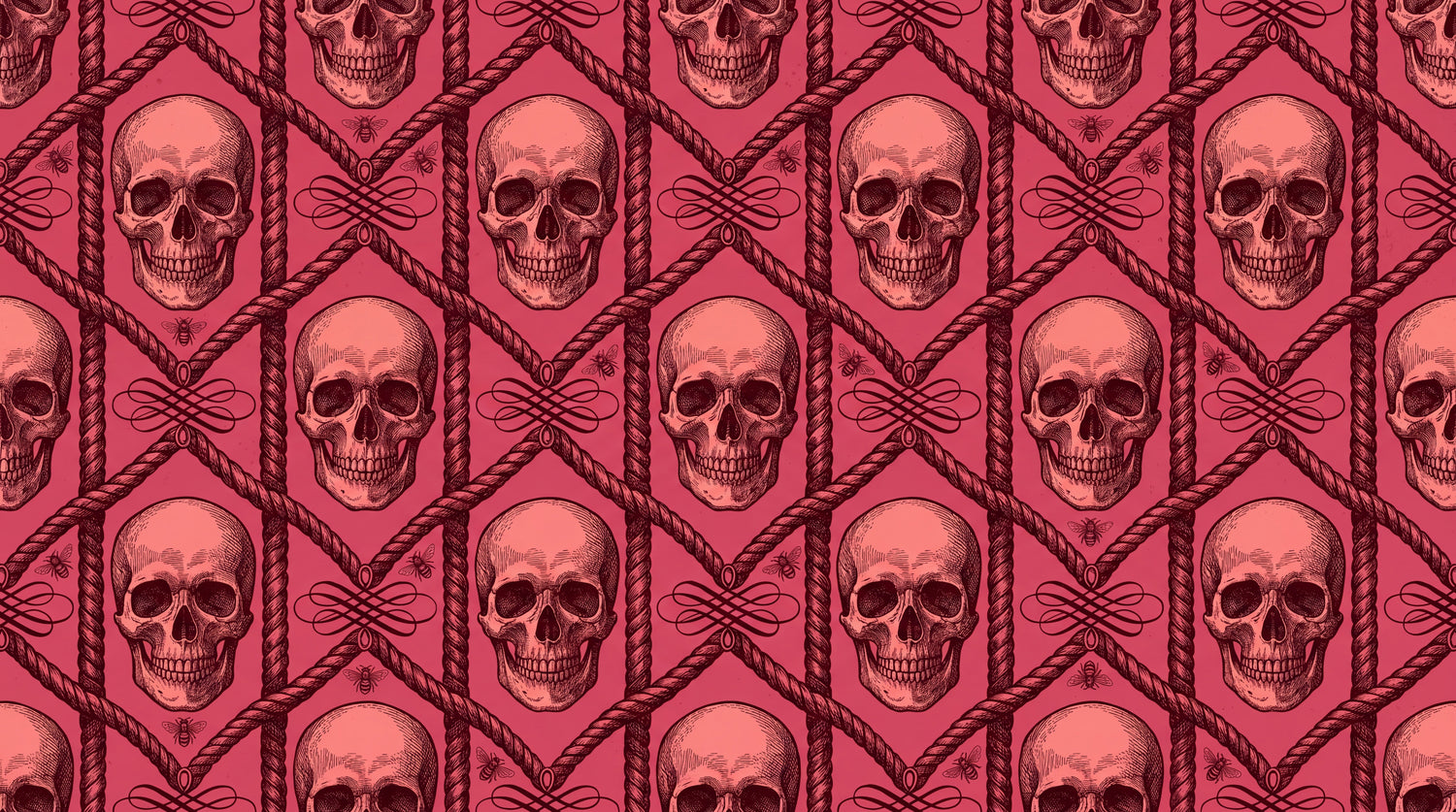 Crimson Bonefield Red Gothic Wallpaper - Skull Dark Academia Peel and Stick Wall Mural - Design