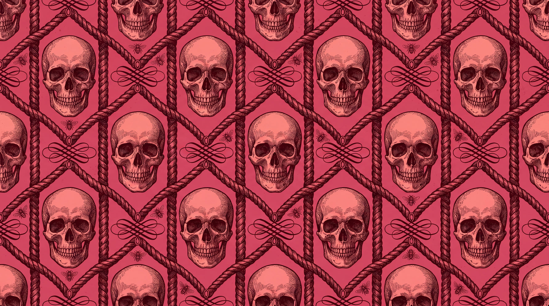 Crimson Bonefield Red Gothic Wallpaper - Skull Dark Academia Peel and Stick Wall Mural - Design