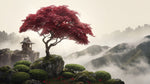Crimson Maple Sanctuary Mountain Wallpaper - Red Landscape Wallpaper Peel and Stick Wall Mural Scenery - Design