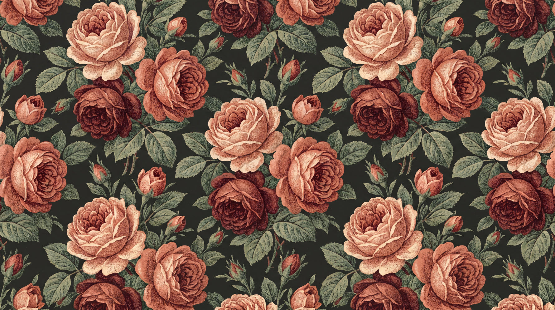 Crimson Petalwork Dark Rose Wallpaper - Vintage Floral Pink Rose Peel and Stick Wall Mural - Design