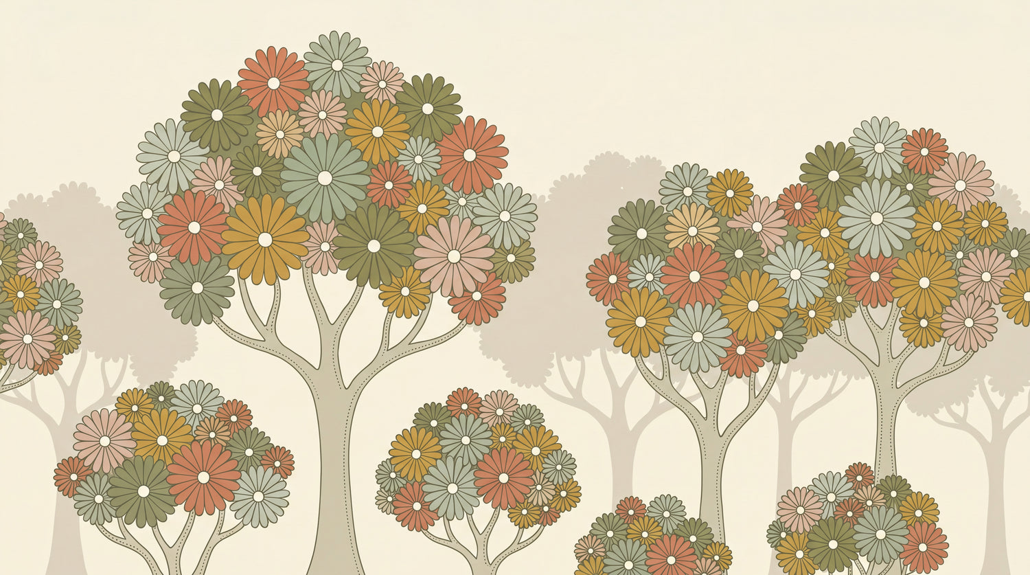 Daisywood Canopy - Beige Forest Wallpaper Vintage Woodland Botanical Peel and Stick Wall Mural - Design