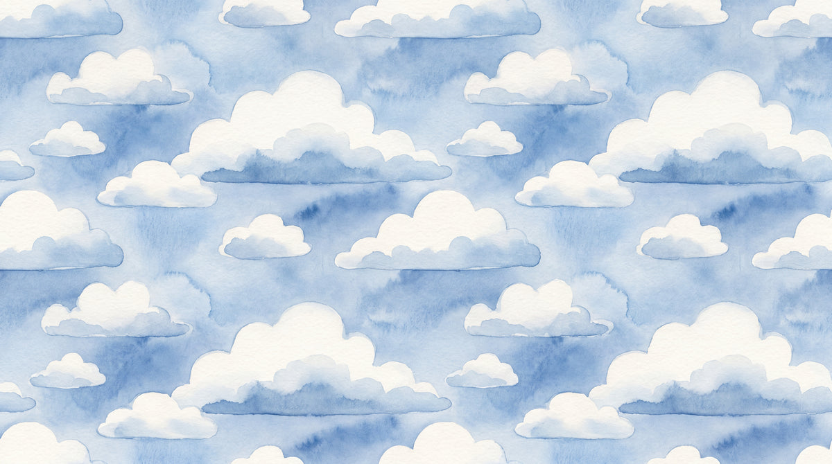 Daydream Puffs Blue Cloud Wallpaper for Kids Nursery - Light Blue Sky Peel and Stick Wall Mural - Design