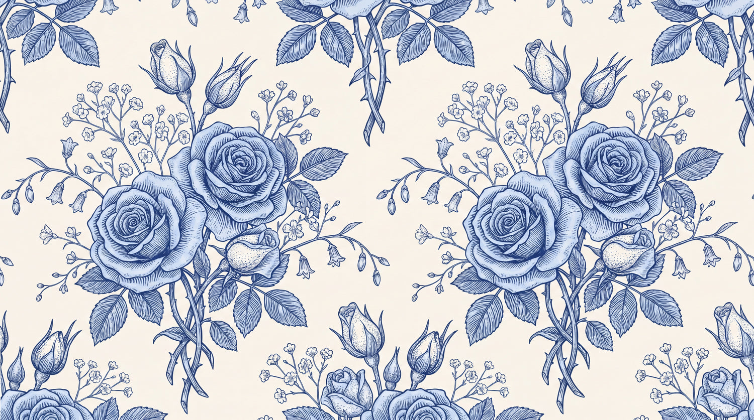 Delft Thornsong Blue Rose Wallpaper - Navy Floral Vintage Damask Peel and Stick - Design
