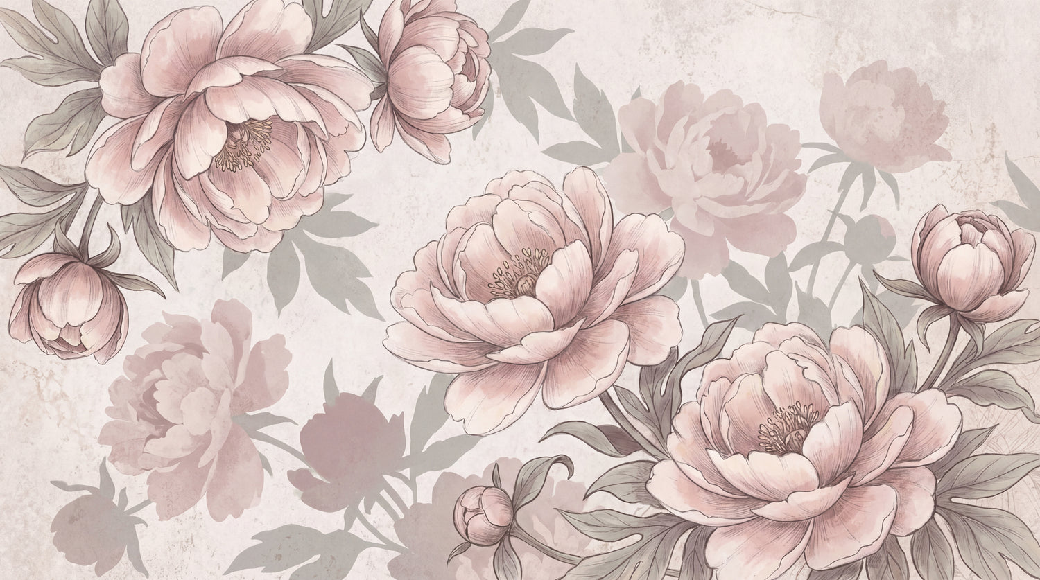 Dewfall Reverence Pink Flower Wallpaper - Light Pink Floral Vintage Peel and Stick Wall Mural - Design