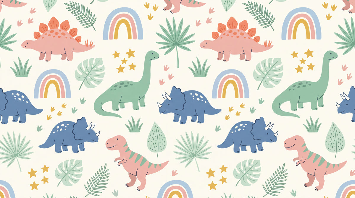 Dino Rainbow Jungle Pastel Nursery Wallpaper for Kids - Pastel Kids Wallpaper Peel and Stick - Design