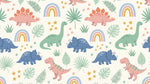 Dino Rainbow Jungle Pastel Nursery Wallpaper for Kids - Pastel Kids Wallpaper Peel and Stick - Design