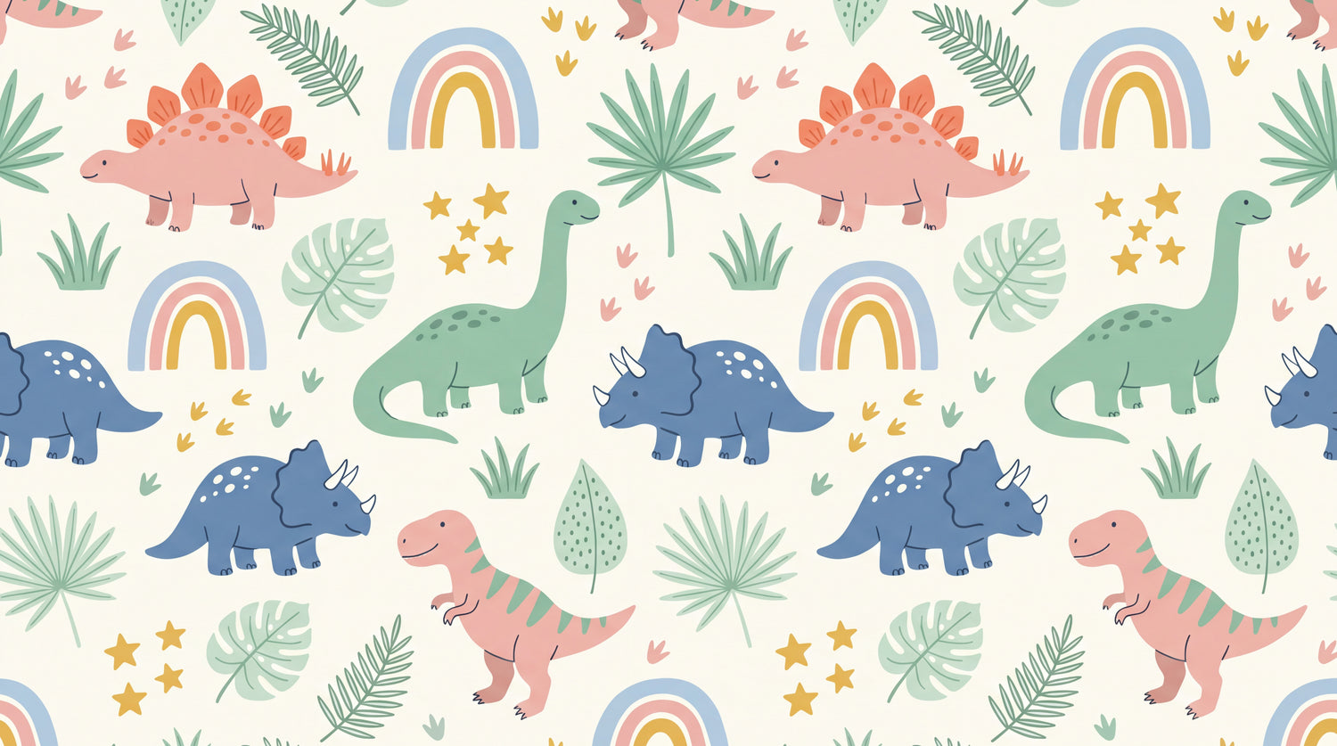 Dino Rainbow Jungle Pastel Nursery Wallpaper for Kids - Pastel Kids Wallpaper Peel and Stick - Design