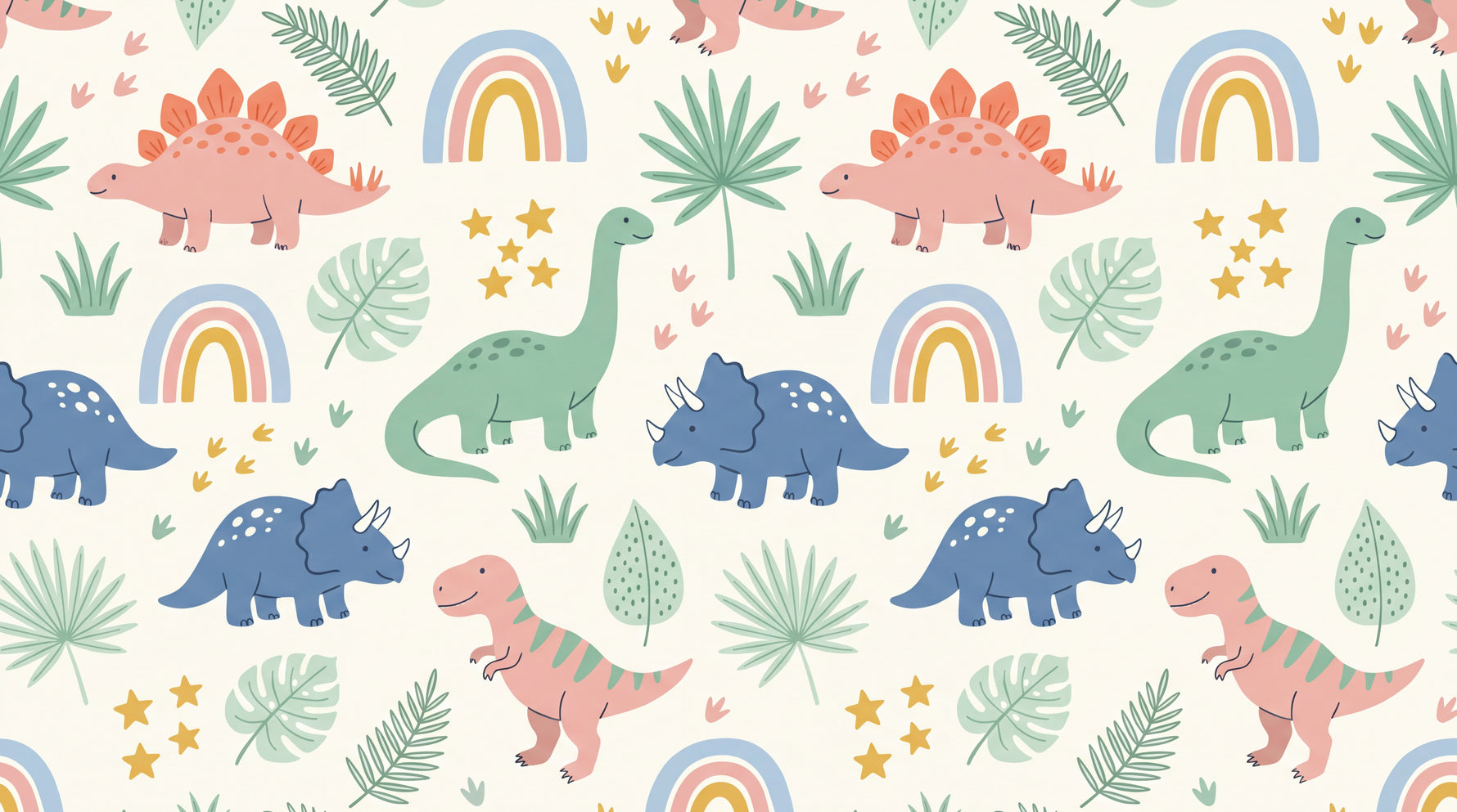 Dino Rainbow Jungle Pastel Nursery Wallpaper for Kids - Pastel Kids Wallpaper Peel and Stick - Design