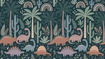 Dreamy Dino Grove Dinosaur Wallpaper for Kids - Green Boho Jungle Nursery Tropical Palm Tree Peel and Stick Mural - Design