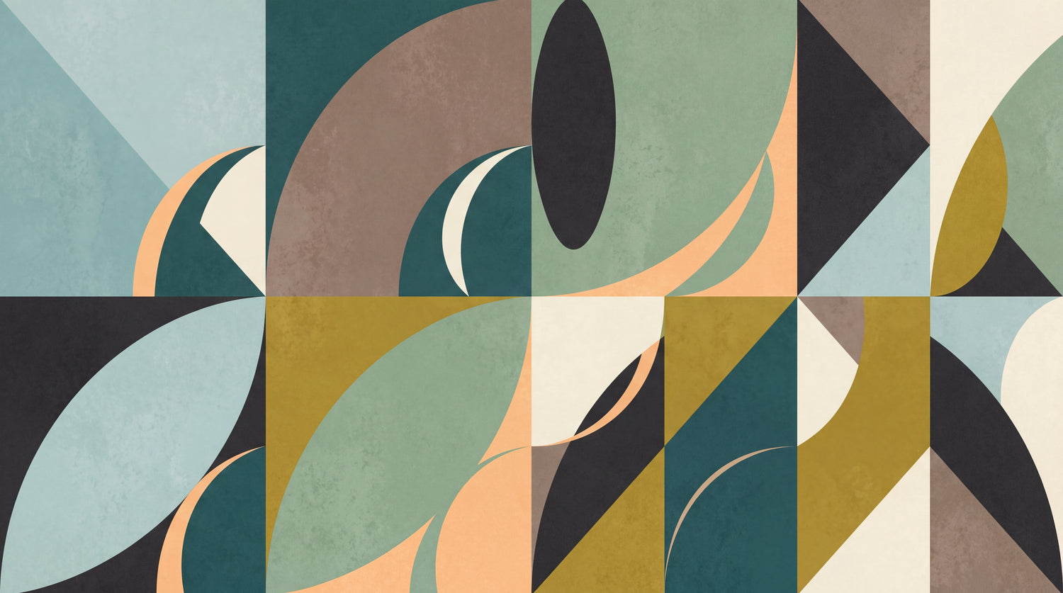 Drifting Crescents Green Geometric Wallpaper - Abstract Minimalist Mid-Century Peel and Stick Wall Mural - Design