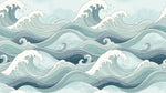 Drifting Crests - Blue Ocean Wallpaper Japanese Wave Sea Mural Peel and Stick - Design