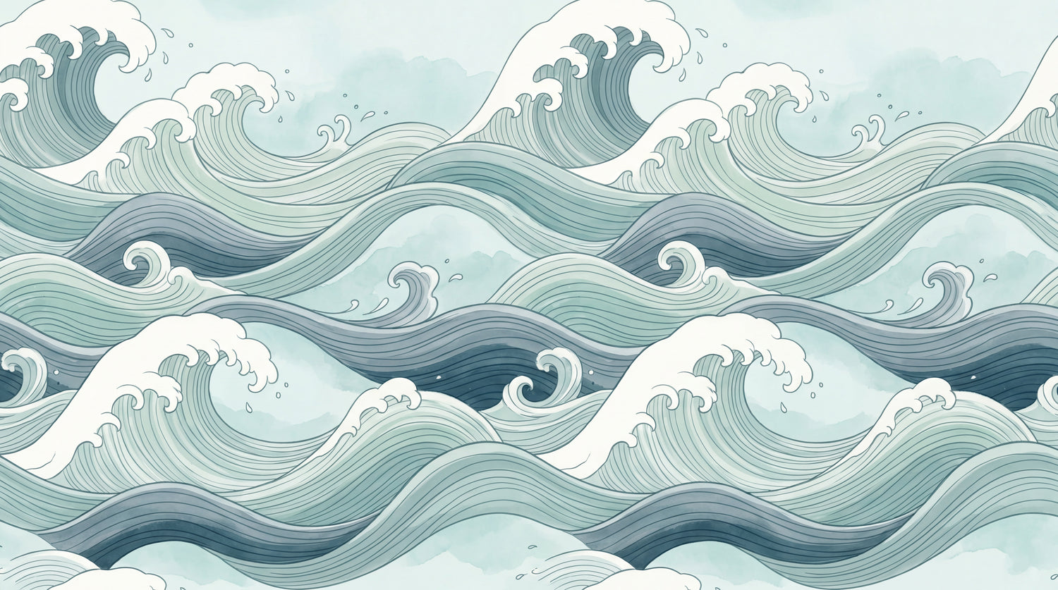 Drifting Crests - Blue Ocean Wallpaper Japanese Wave Sea Mural Peel and Stick - Design