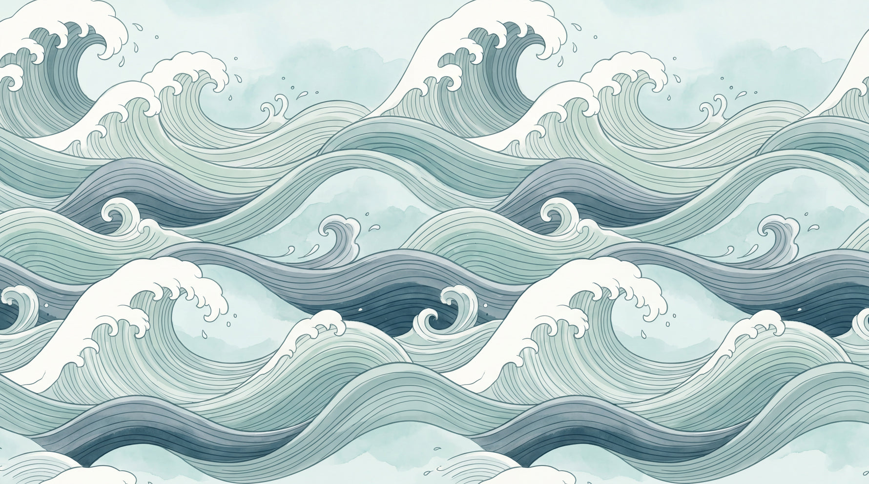Drifting Crests - Blue Ocean Wallpaper Japanese Wave Sea Mural Peel and Stick - Design