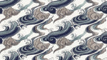 Drifting Currents - Blue Japanese Wallpaper - Navy Blue Ocean Wave Abstract Peel and Stick Mural - Design