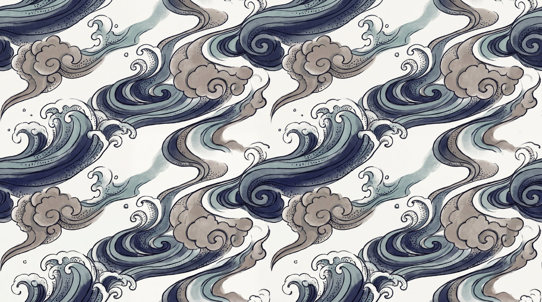 Drifting Currents - Blue Japanese Wallpaper - Navy Blue Ocean Wave Abstract Peel and Stick Mural - Design