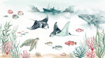 Drifting Currents - Pastel Ocean Wallpaper - Watercolor Sea Wallpaper Wave Peel and Stick Mural - Design