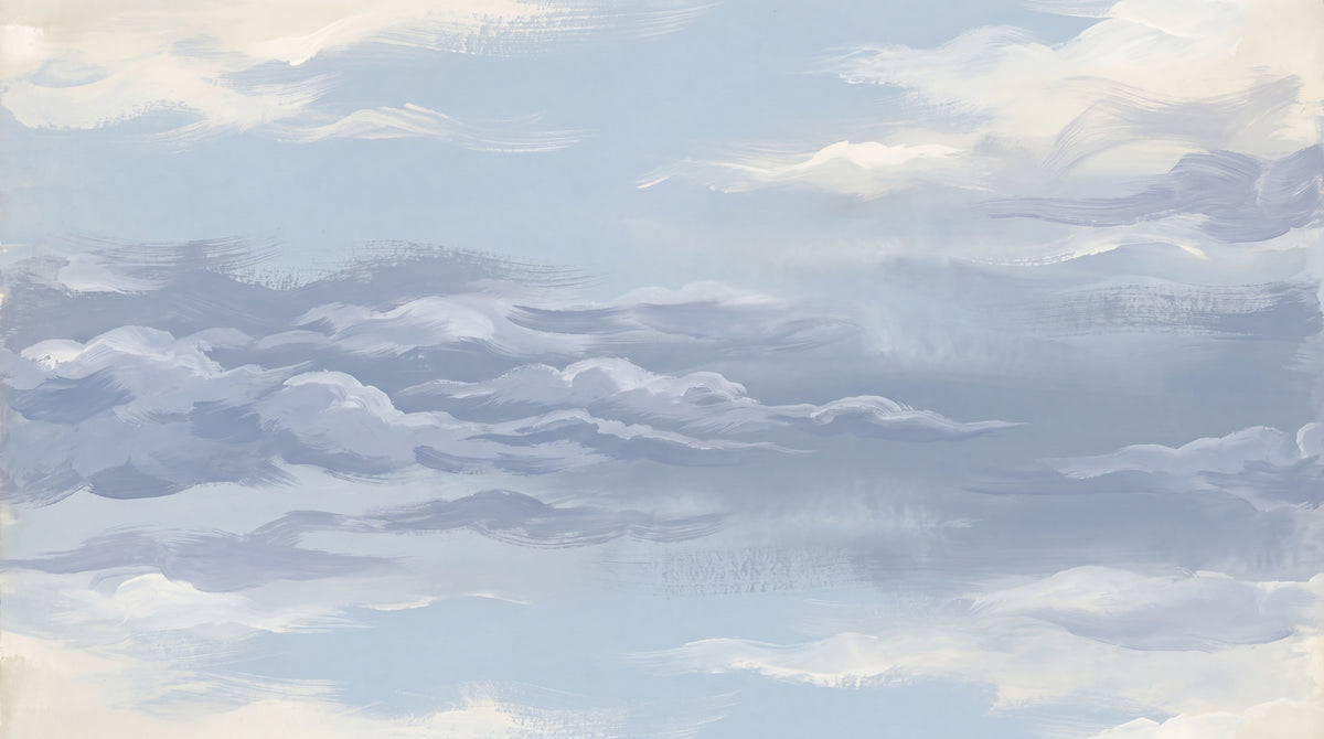 Drifting Horizon - Blue Cloud Wallpaper, Sky Blue Light Wallpaper, White Peel and Stick Wall Mural - Design