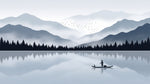 Drifting Oarsman Gray Minimalist Wallpaper - Mountain Wallpaper Rocky Landscape Peel and Stick Mural - Design