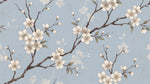 Drifting Petals - Blue Cherry Blossom Wallpaper - Chinoiserie Floral Japanese Botanical Vintage Peel and Stick - Design