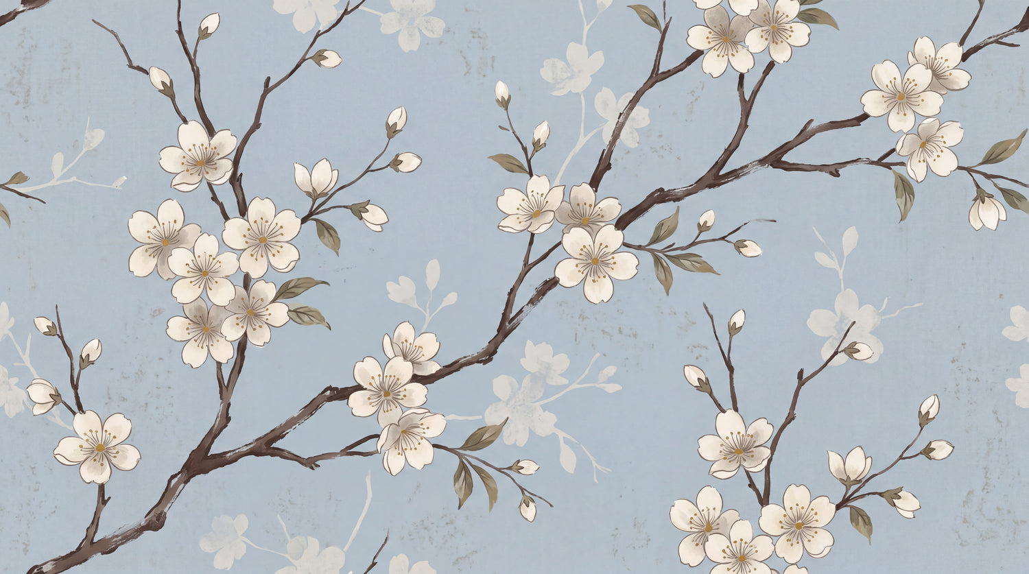 Drifting Petals - Blue Cherry Blossom Wallpaper - Chinoiserie Floral Japanese Botanical Vintage Peel and Stick - Design