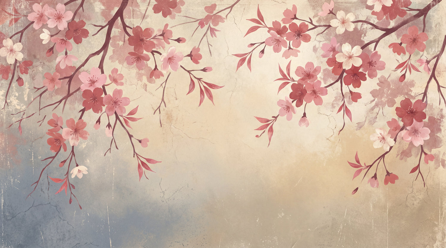 Drifting Petals - Pink Cherry Blossom Wallpaper - Japanese Vintage Floral Peel and Stick Wall Mural - Design